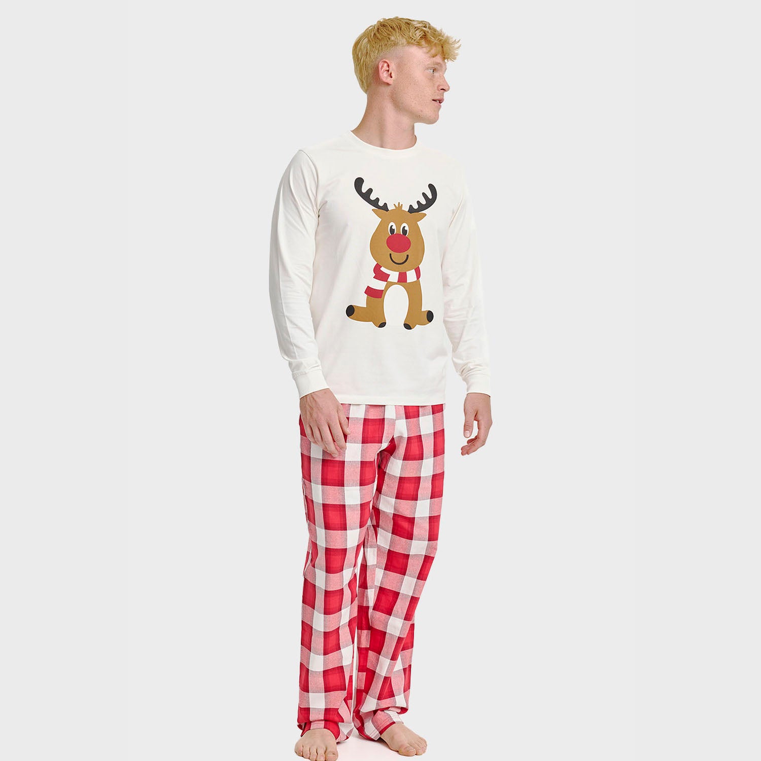 Flannel pyjamas m. Rensdyr top - Herre